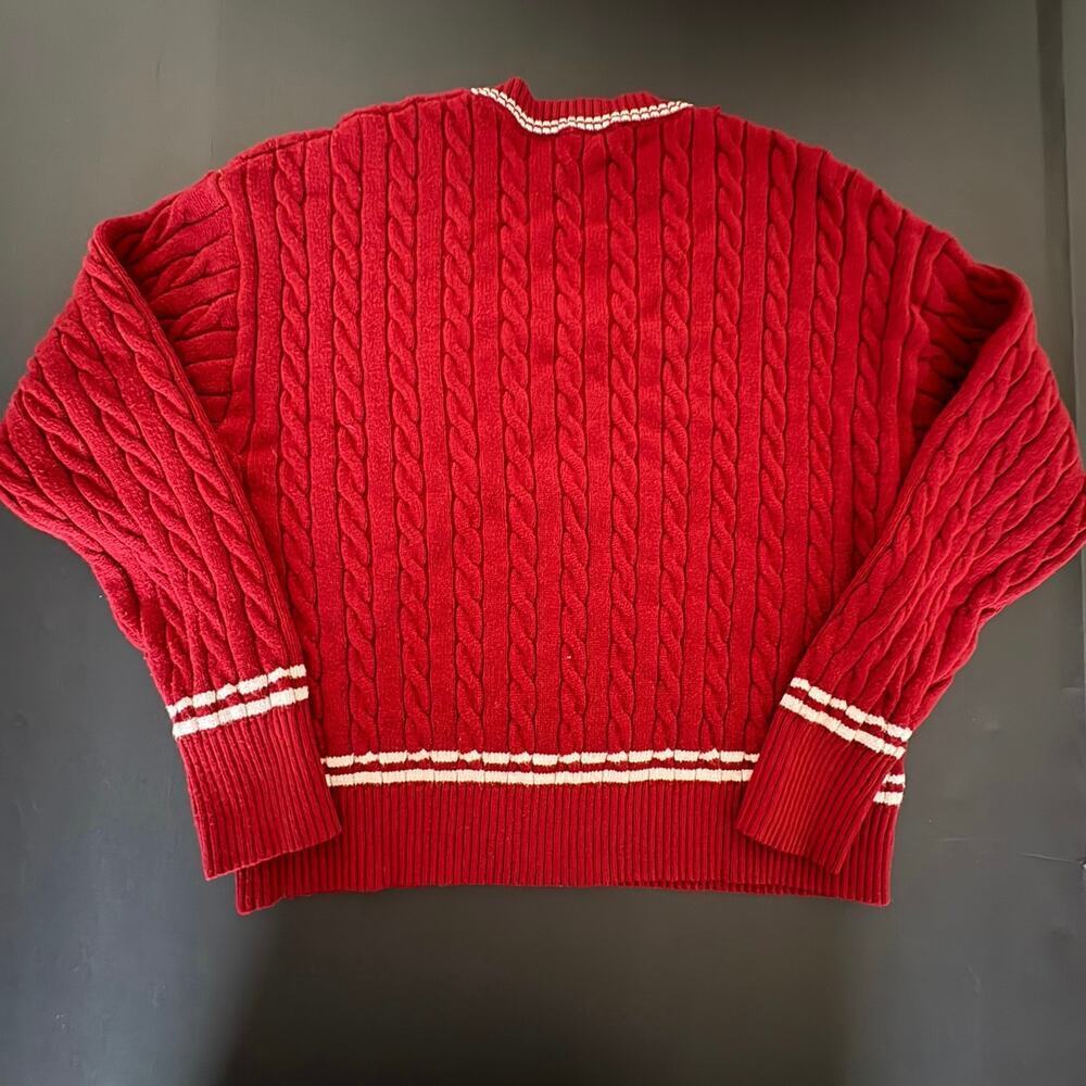 Burgundy Cable Knit V Neck Med Varsity Sweater Arden B Preppy Y2K Dark Academia - Picture 5 of 9